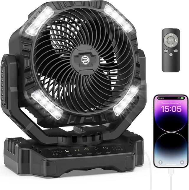 Main image of 40000mAh Rechargeable Fan, Battery Operated Oscillating Outdoor Fan, Battery Powered Table Fan for Home Hurricane Jobsite Garage, Portable Tent Fan with Remote Light Hook for Camping Trip RV