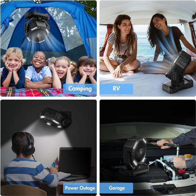 Alt view image 7 of 7 - 40000mAh Rechargeable Fan, Battery Operated Oscillating Outdoor Fan, Battery Powered Table Fan for Home Hurricane Jobsite Garage, Portable Tent Fan with Remote Light Hook for Camping Trip RV