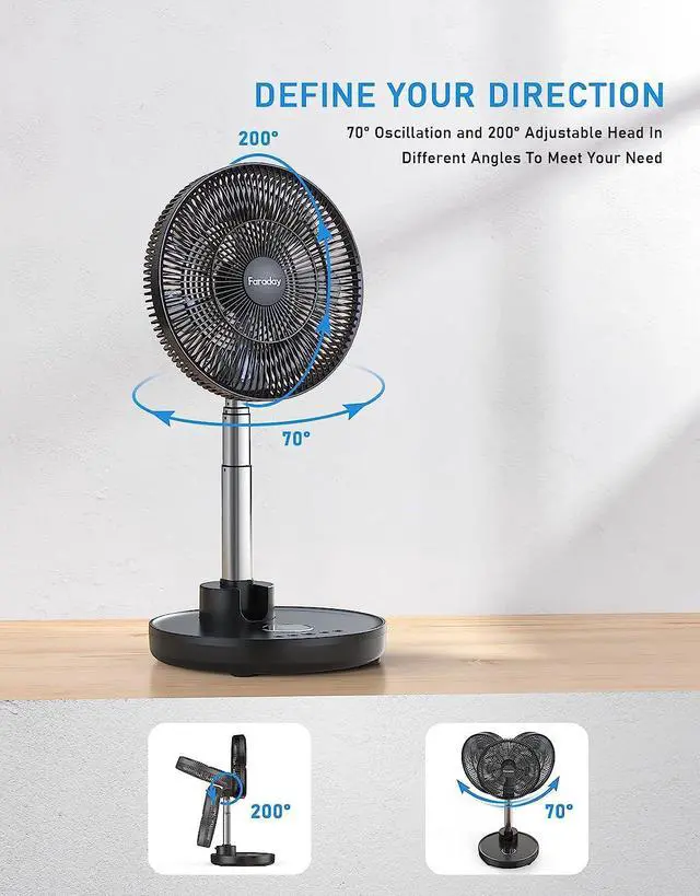 Alt view image 5 of 7 - Oscillating Standing Fan 12 Foldable Portable Quiet Floor Fan 12000mAh Rechargeable Pedestal Fan with Remote, Timer Setting, Height Adjustable Foldaway Fan for Bedroom Home Office, 6 Speed