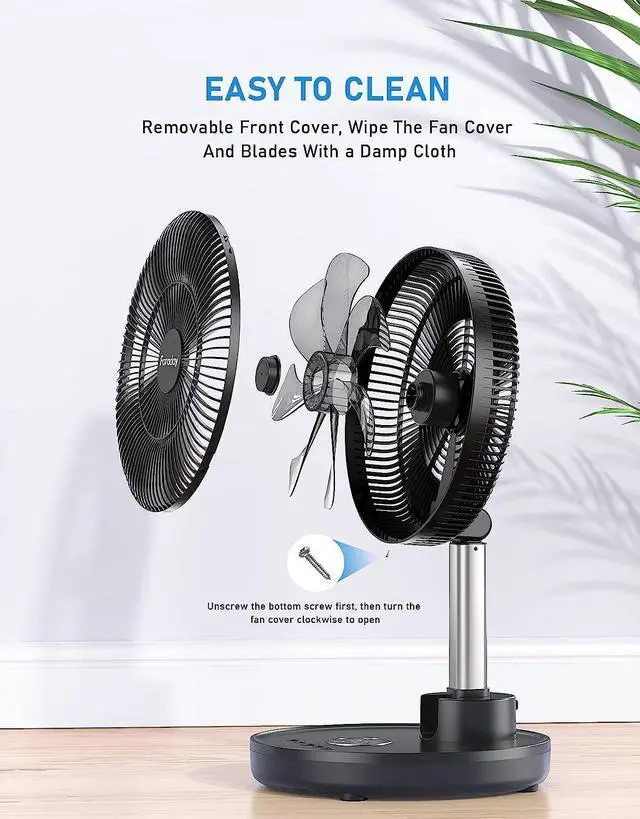 Alt view image 6 of 7 - Oscillating Standing Fan 12 Foldable Portable Quiet Floor Fan 12000mAh Rechargeable Pedestal Fan with Remote, Timer Setting, Height Adjustable Foldaway Fan for Bedroom Home Office, 6 Speed