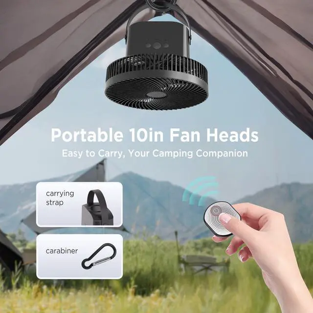 Alt view image 3 of 7 - 10in Foldable Camping Fan, Detachable Tripod, 10000mAh Rechargeable, Remote Control, Quiet Oscillating, Adjustable Height Pedestal Floor Fan for Home