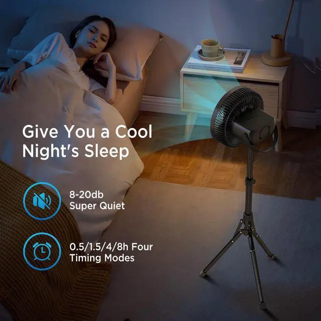 Alt view image 5 of 7 - 10in Foldable Camping Fan, Detachable Tripod, 10000mAh Rechargeable, Remote Control, Quiet Oscillating, Adjustable Height Pedestal Floor Fan for Home