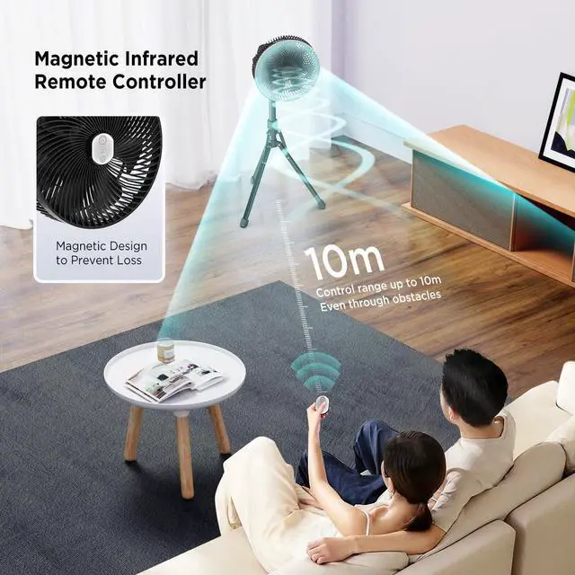 Alt view image 6 of 7 - 10in Foldable Camping Fan, Detachable Tripod, 10000mAh Rechargeable, Remote Control, Quiet Oscillating, Adjustable Height Pedestal Floor Fan for Home