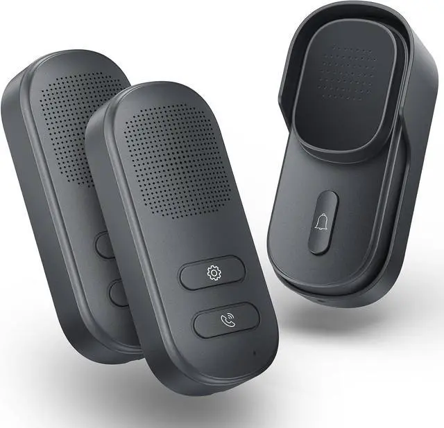 Main image of Hands Free Wireless Intercom Doorbell for Home Classroom, Two Way Intercomunicador Door bell Chime with 1/2 Mile Distance 4 Volume Levels 10 Chimes Battery Operated with Mute Mode, 1&2, Gray)
