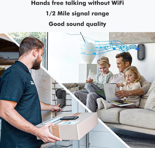 Alt view image 5 of 7 - Hands Free Wireless Intercom Doorbell for Home Classroom, Wuloo Two-Way Communicator Doorbell Chime with 1/2 Mile Distance 4 Volume Levels 10 Chimes Battery-Operated with Mute Mode1&1, Gray)