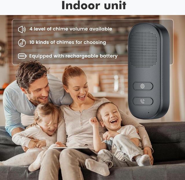 Alt view image 7 of 7 - Hands Free Wireless Intercom Doorbell for Home Classroom, Wuloo Two-Way Communicator Doorbell Chime with 1/2 Mile Distance 4 Volume Levels 10 Chimes Battery-Operated with Mute Mode1&1, Gray)