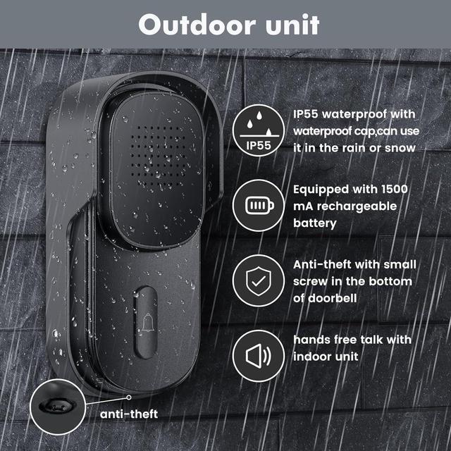 Alt view image 6 of 7 - Hands Free Wireless Intercom Doorbell for Home Classroom, Wuloo Two-Way Communicator Doorbell Chime with 1/2 Mile Distance 4 Volume Levels 10 Chimes Battery-Operated with Mute Mode1&1, Gray)