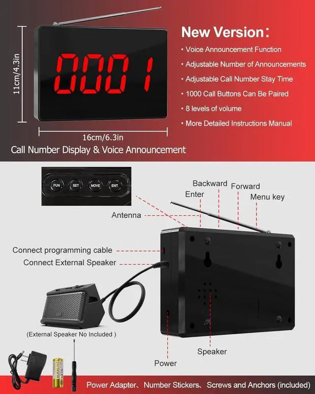 Alt view image 7 of 7 - Wireless Calling System Caregiver Call Button Patient Call Bell with 10 Waterproof Nurse Alert Call Buttons and 1 Display Receiver for Clinic Nurses Station Restaurant Nursing Home