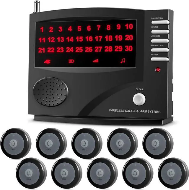 Main image of Wireless Calling System Nurse Call System Caregiver Pager for Restaurant Clinic Nursing Home 7 Languages 8 Alert Tones, 10 Call Buttons and 1 Monitoring Unit for Patients Seniors Customer