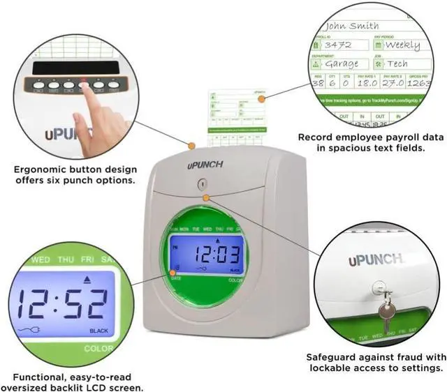 Alt view image 2 of 6 - HN1500 Starter Time Clock Bundle for Small Business: Employee Punch Clock System with 100 Time Cards, Card Rack, and Ribbon