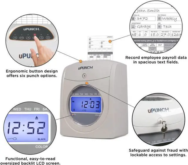 Alt view image 3 of 7 - HN4500 Advanced Calculating Time Clock Bundle for Small Business: Complete Employee Time Tracking System with 200 Time Cards, Racks, Ribbons, and Keys