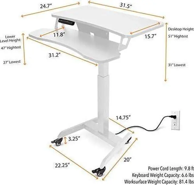 Alt view image 2 of 7 - Cruizer Premier Rolling Electric Podium Desk - Height Adjustable, Mobile Standing Desk with Wheels, Keyboard Tray, Programmable Control, Compact Design for Office, School, Home (Black)