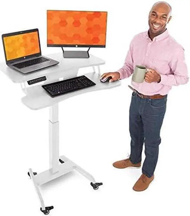 Main image of Cruizer Premier Rolling Electric Podium Desk - Height Adjustable, Mobile Standing Desk with Wheels, Keyboard Tray, Programmable Control, Compact Design for Office, School, Home (Black)