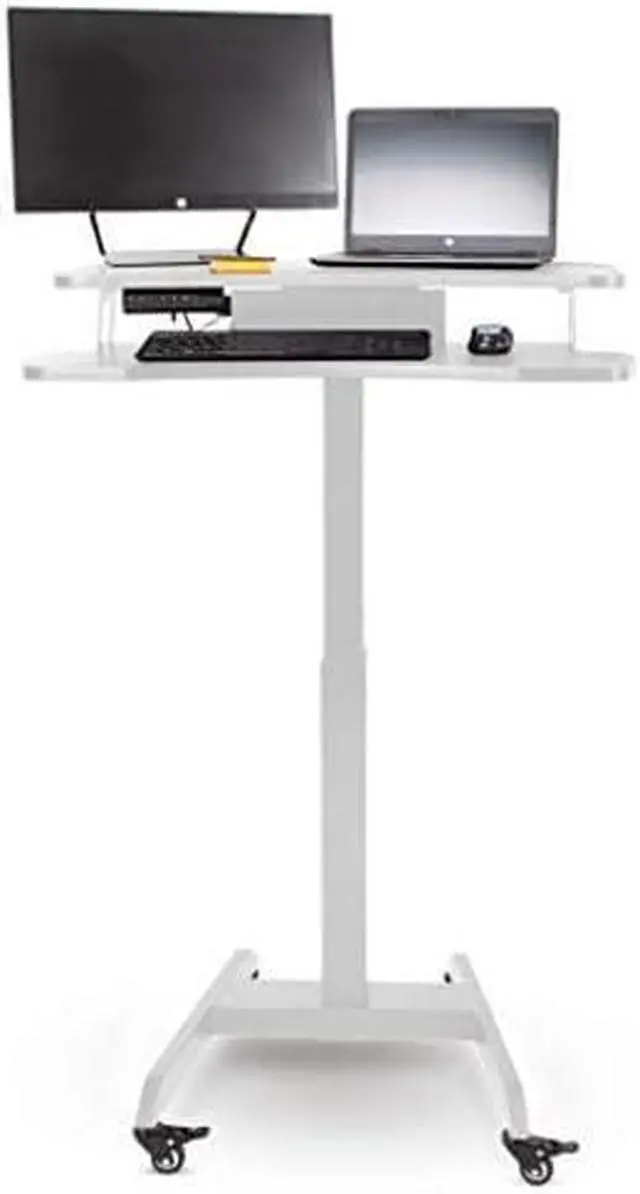 Alt view image 6 of 7 - Cruizer Premier Rolling Electric Podium Desk - Height Adjustable, Mobile Standing Desk with Wheels, Keyboard Tray, Programmable Control, Compact Design for Office, School, Home (Black)