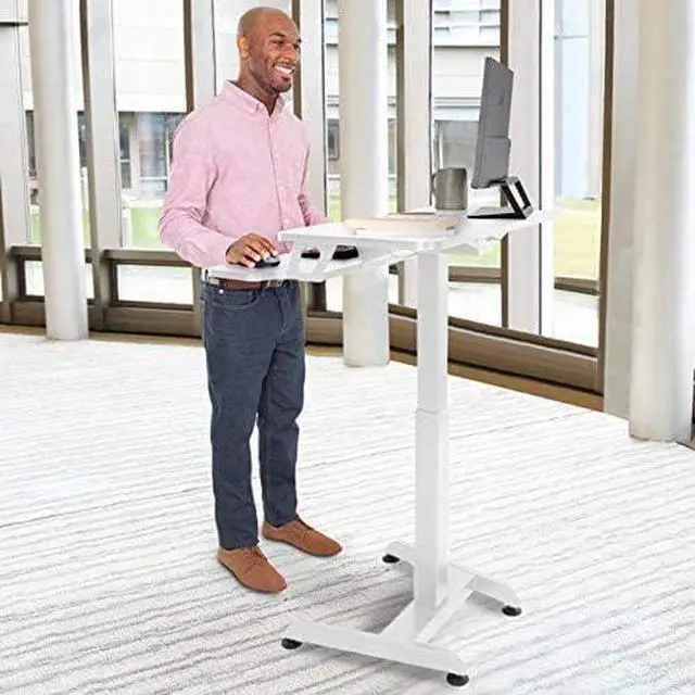 Alt view image 7 of 7 - Cruizer Premier Rolling Electric Podium Desk - Height Adjustable, Mobile Standing Desk with Wheels, Keyboard Tray, Programmable Control, Compact Design for Office, School, Home (Black)