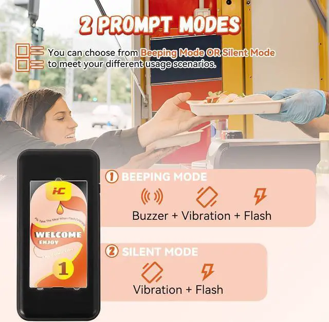 Alt view image 3 of 7 - Restaurant Pager System Wireless Calling System Social Distancing Buzzer Max 98 Nursery Pager Set Vibration Waiting Buzzers for Food Truck Church Clinic (20 Pagers (Updated Version 2))