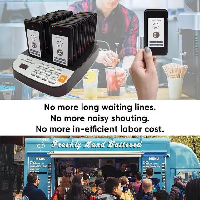 Alt view image 5 of 7 - Social Distancing Pagers for Restaurants Paging System Lineup Waiting Queue Signal Calling Long Range Customer Service for Cuisine Church Clinic Restaurant Pager