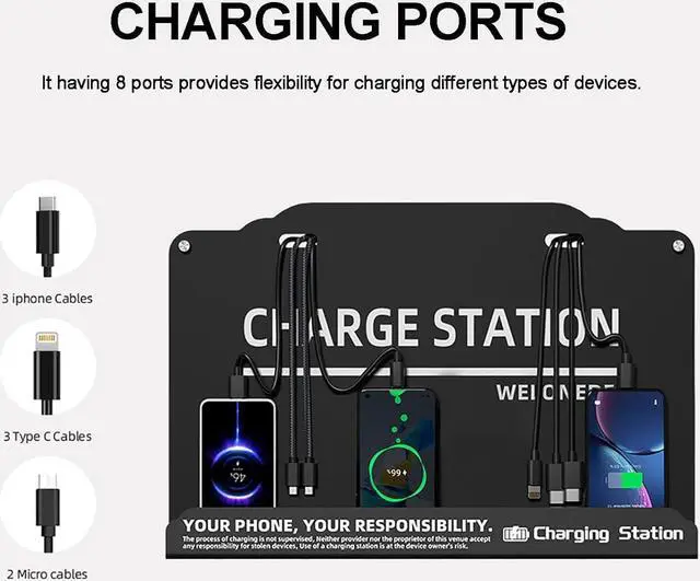 Alt view image 6 of 7 - Wall Mounted Cell Phone Charging Station Mobile Phone Charging Station | Fast Charging 8 Device | Compatible with iPhone ipad Smartphone Tablets Port | Great for Offices Hotel Hospital Airport