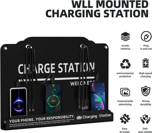 Alt view image 7 of 7 - Wall Mounted Cell Phone Charging Station Mobile Phone Charging Station | Fast Charging 8 Device | Compatible with iPhone ipad Smartphone Tablets Port | Great for Offices Hotel Hospital Airport