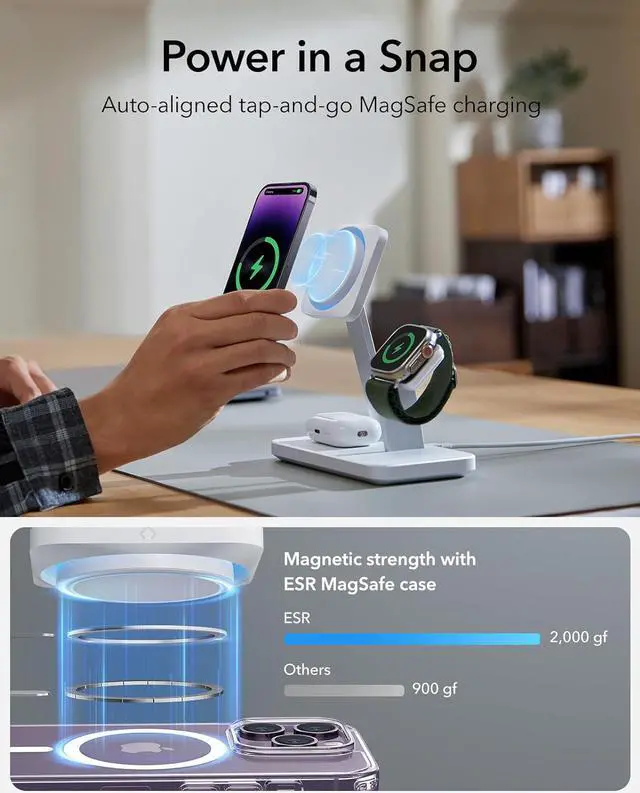 Alt view image 5 of 7 - 25W 3-in-1 Charger Stand for Magsafe, Made for Apple-Certified Magnetic Wireless Charger, 15W Charging Station for iPhone 16/15/14/13 Apple Watch/AirPods Pro, Phone-Cooling Charger, White
