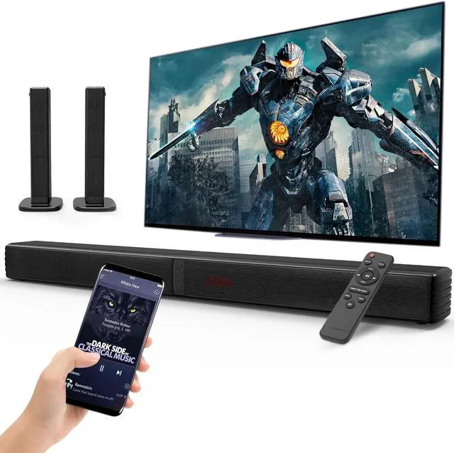 Main image of 2.2 CH Sound Bars for TV, Peak Power 140W Dual Bass Subwoofer, 3D Surround Sound System, 32 Inch Home Theater Audio Soundbar, HDMI ARC Connection, 2 in 1 Detachable & Wall Mountable