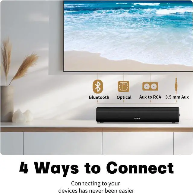 Alt view image 4 of 6 - Sound Bar for Smart TV, 16'/60W Soundbar with Impactful Bass, Dynamic Light and Remote Control, Wall Mountable TV Speakers Bluetooth/Optical/3.5MM AUX Gaming/PC/Projector by DT