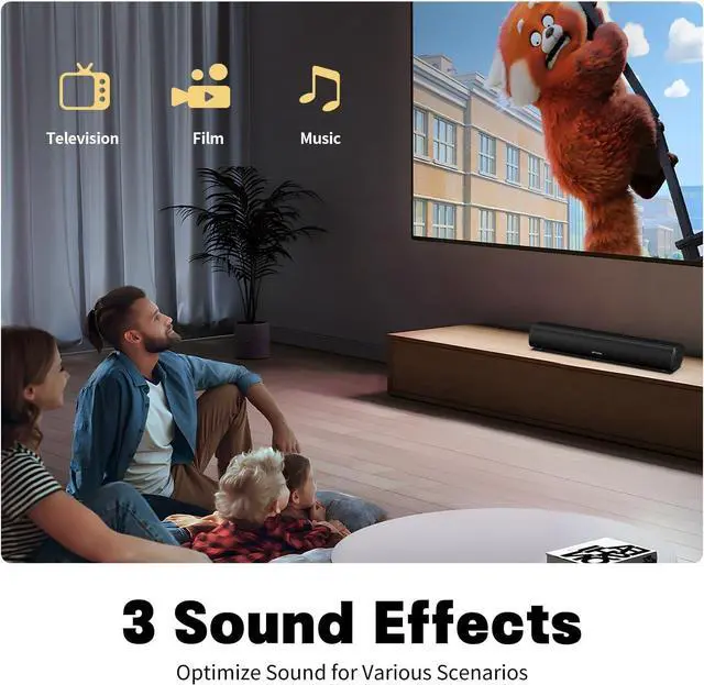 Alt view image 5 of 6 - Sound Bar for Smart TV, 16'/60W Soundbar with Impactful Bass, Dynamic Light and Remote Control, Wall Mountable TV Speakers Bluetooth/Optical/3.5MM AUX Gaming/PC/Projector by DT