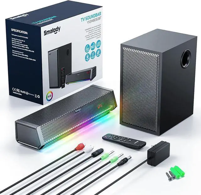 Main image of TV Speakers, Home Theater Speaker Wireless Audio Sound bar TV Speaker + Bass Subwoofer, Bluetooth Enabled/Optical/AUX/COAXIAL Inputs/Remote Control