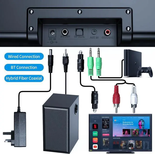 Alt view image 4 of 6 - TV Speakers, Home Theater Speaker Wireless Audio Sound bar TV Speaker + Bass Subwoofer, Bluetooth Enabled/Optical/AUX/COAXIAL Inputs/Remote Control