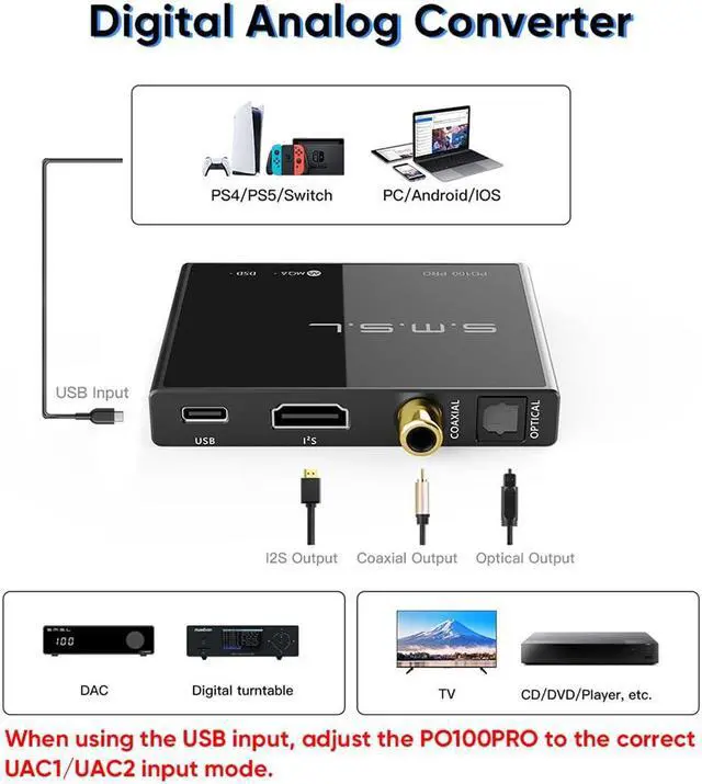 Alt view image 3 of 7 - PO100 PRO MQA DDC XMOS XU316 Digital to Analog Audio Converter Type-C USB Input IIS/Optical/Coaxial Output Mini Portable USB Interface for Phone/PS5/Switch/TV