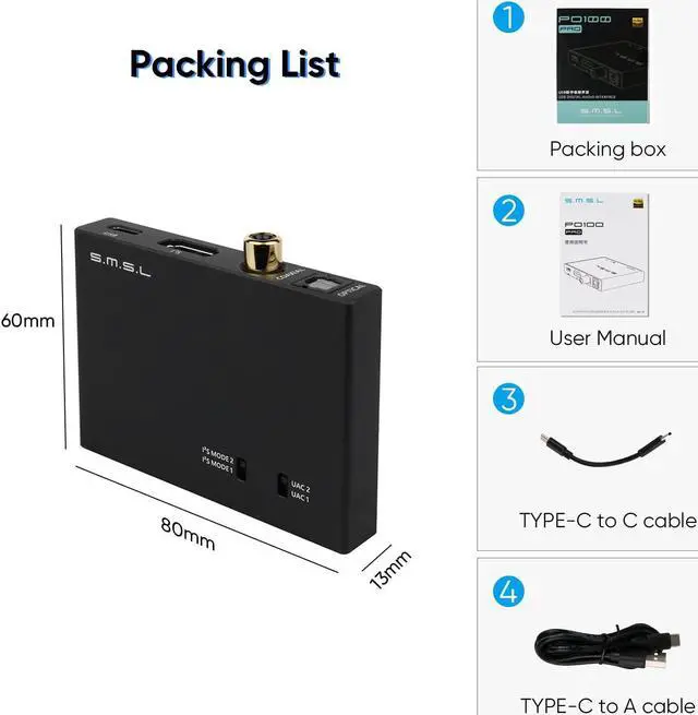 Alt view image 7 of 7 - PO100 PRO MQA DDC XMOS XU316 Digital to Analog Audio Converter Type-C USB Input IIS/Optical/Coaxial Output Mini Portable USB Interface for Phone/PS5/Switch/TV