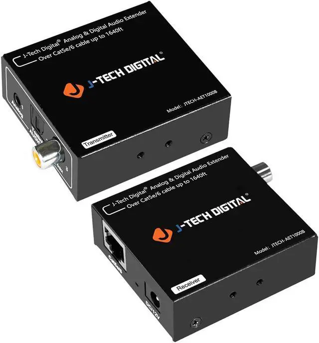 Main image of Analog & Digital Audio Extender Converter Over Single Cat5e/6 (PoC) up to 1640 FT | 3.5mm + Optical SPDIF + Coaxial [JTECH-AET1000B]