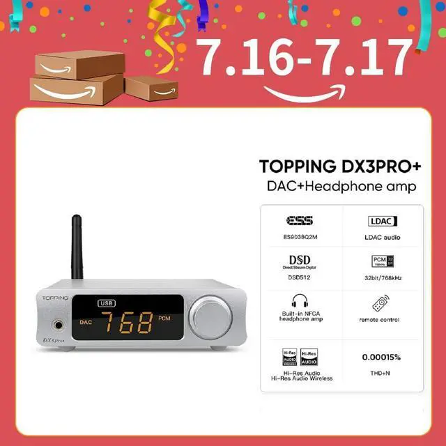 Alt view image 2 of 7 - DX3 Pro+ LDAC Hifi Headphone Amplifier XMOS XU208 Bluetooth USB/Optical/Coaxial DSD512 32Bit/768kHz ES9038Q2M Stereo Audio DAC Amp with Remote Control (Silver)