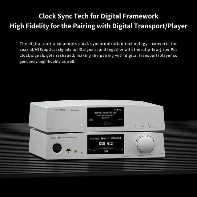 Alt view image 4 of 6 - aune S9c Pro DAC with Headphone Amp, 10MHz Clock Input, 32bit/768kHz/DSD512/MQA, Dual-DAC Chip, 6.35/XLR/4.4 Jack, PLL/Clock Sync Tech/Twin JFET, for PC/Speaker/Home Audio (Silver)