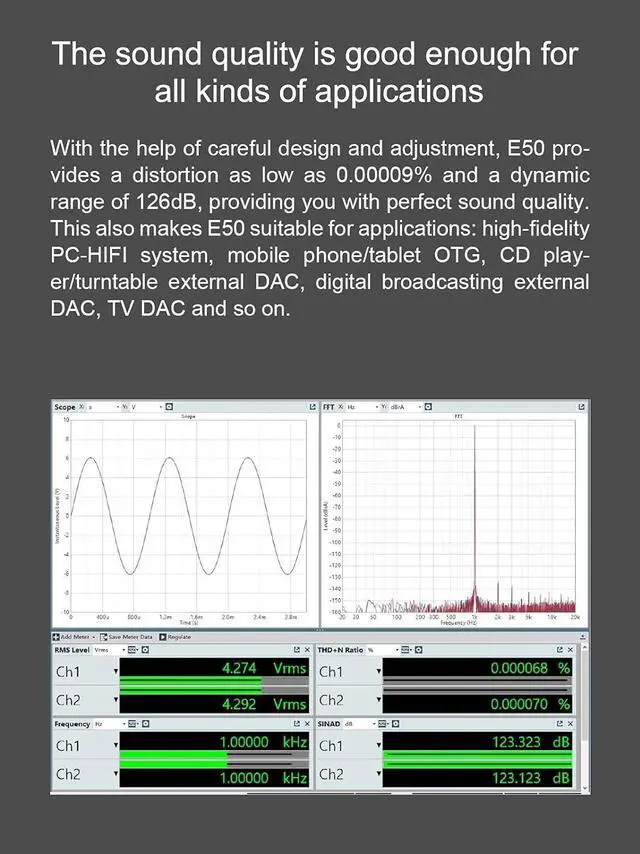 Alt view image 4 of 7 - E50 Mini HiFi DAC ES9068AS DSD512 PCM768kHz USB DAC USB/Coax/Opt Inputs RCA/TRS Outputs Decoder for Home Theater Game Music Black
