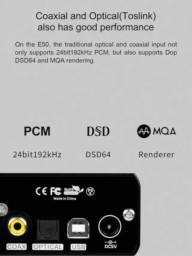 Alt view image 6 of 7 - E50 Mini HiFi DAC ES9068AS DSD512 PCM768kHz USB DAC USB/Coax/Opt Inputs RCA/TRS Outputs Decoder for Home Theater Game Music Black
