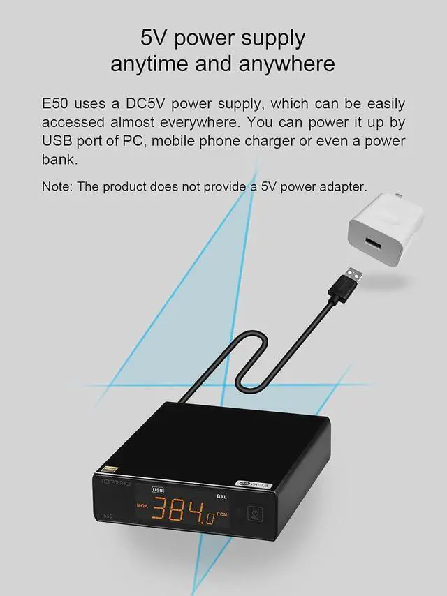 Alt view image 7 of 7 - E50 Mini HiFi DAC ES9068AS DSD512 PCM768kHz USB DAC USB/Coax/Opt Inputs RCA/TRS Outputs Decoder for Home Theater Game Music Black
