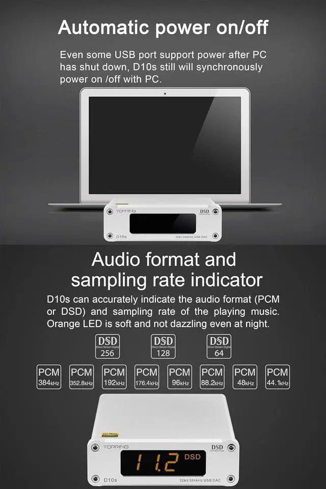 Alt view image 7 of 7 - D10s Mini USB DAC CSS XMOS XU208 ES9038Q2M OPA2134 Audio Amplifier Decoder Sliver