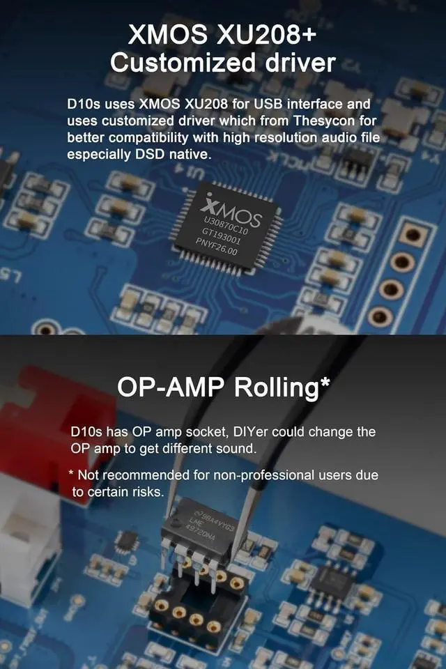 Alt view image 6 of 7 - D10s Mini USB DAC CSS XMOS XU208 ES9038Q2M OPA2134 Audio Amplifier Decoder Sliver