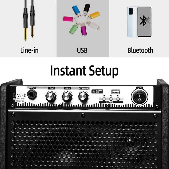 Alt view image 6 of 7 - Coolmusic DM20 20W Bluetooth Personal Monitor Amplifier Electric Drum Amplifier Speaker,Keyboard Speaker with USB Interface(Including E-Drum Noise-Reduction Cable)