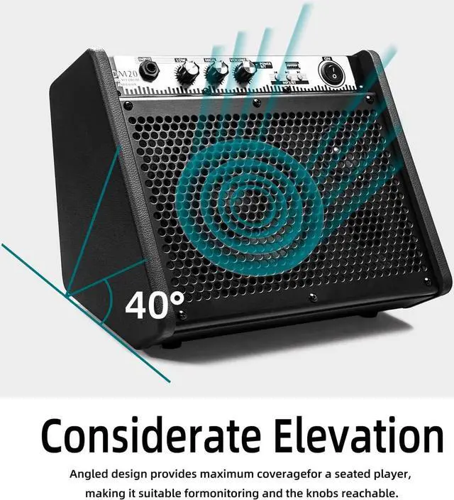 Alt view image 7 of 7 - Coolmusic DM20 20W Bluetooth Personal Monitor Amplifier Electric Drum Amplifier Speaker,Keyboard Speaker with USB Interface(Including E-Drum Noise-Reduction Cable)