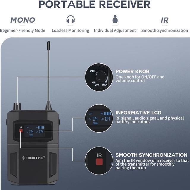 Alt view image 3 of 7 - PTM-11/PTM-22 MONO Wireless in Ear Monitor System Bodypack Receiver, Performance with Adjustable Frequencies