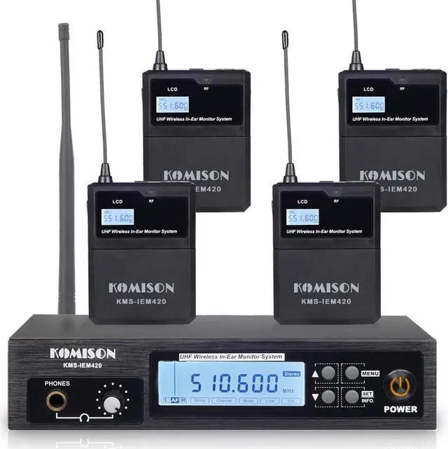Main image of Mono Wireless in Ear Monitor System, IEM System, UHF Professional IEM System Transmitter and Beltpack Receiver iems for Studio, Guitar, DJ, Live Performance 164Ft (4 bodypacks)