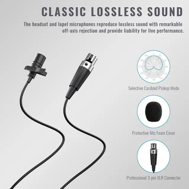 Alt view image 4 of 7 - UHF Wireless Microphone System w/ 2x30 Tunable Frequencies, Metal Cordless Mic Set, 200 ft Range, 2 Bodypacks & Headsets/Lapel Mics for Speaking, Singing, Church, DJ (PTU-52-2B)
