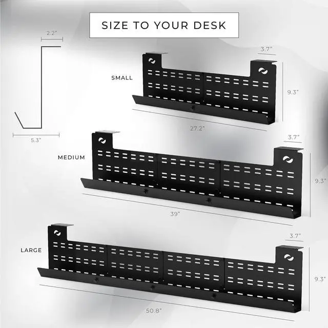 Alt view image 4 of 6 - Under Desk Cable Management Tray and Computer Cord Raceway, Underdesk Cord Organizer, Standing Desk Cable and Wire Management, Heavy Duty, Included Velcro Straps, Medium, Black