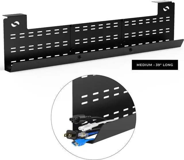 Alt view image 5 of 6 - Under Desk Cable Management Tray and Computer Cord Raceway, Underdesk Cord Organizer, Standing Desk Cable and Wire Management, Heavy Duty, Included Velcro Straps, Medium, Black
