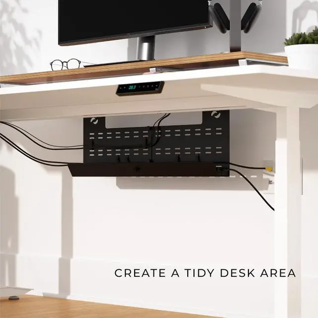 Alt view image 6 of 6 - Under Desk Cable Management Tray and Computer Cord Raceway, Underdesk Cord Organizer, Standing Desk Cable and Wire Management, Heavy Duty, Included Velcro Straps, Medium, Black