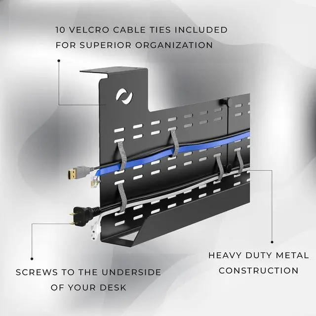 Alt view image 2 of 6 - Under Desk Cable Management Tray and Computer Cord Raceway, Underdesk Cord Organizer, Standing Desk Cable and Wire Management, Heavy Duty, Included Velcro Straps, Medium, Black