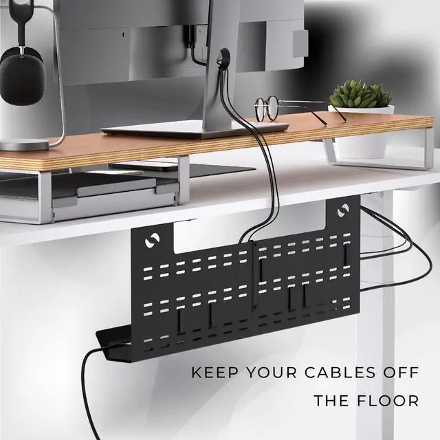 Alt view image 3 of 6 - Under Desk Cable Management Tray and Computer Cord Raceway, Underdesk Cord Organizer, Standing Desk Cable and Wire Management, Heavy Duty, Included Velcro Straps, Medium, Black