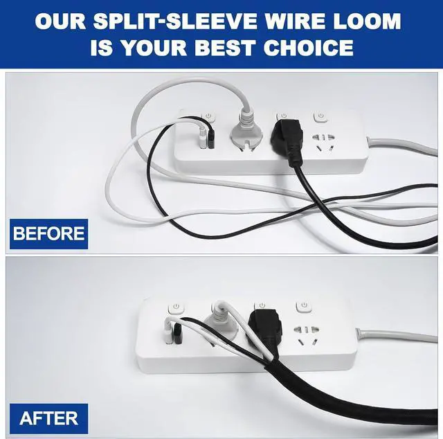 Alt view image 6 of 7 - Wire Loom for High-Temperature Automotive Harness and Home Cable Management, 25ft - 1.5 inch Braided Cable Management Sleeve Cord Protector, Self-Wrapping Split Wire Loom